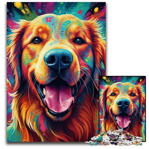 Bunte Kunst Golden Retriever Puzzle für Erwachsene 1000 Teile Unmögliches Puzzle für Erwachsene Denksportaufgabe, Spiel für Erwachsene, interaktive Familienaktivität 26x38cm/10,23x14,96 Zoll von RZFWJL