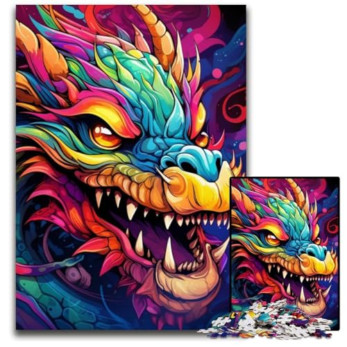 Bunter Kunstdrache, 1000-teiliges Puzzle für Erwachsene, Papppuzzle, Heimdekoration, Denksportspiel für Teenager und Familieninteraktion, 26x38cm/10,23x14,96 Zoll von RZFWJL