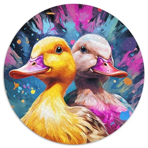 Buntes, süßes Enten-Puzzle, 1000 Teile, rundes Puzzle, 1000 Teile, Lernspielzeug für Teenager, Heim- und Bürodekoration, 67,5 x 67,5 cm von RZFWJL