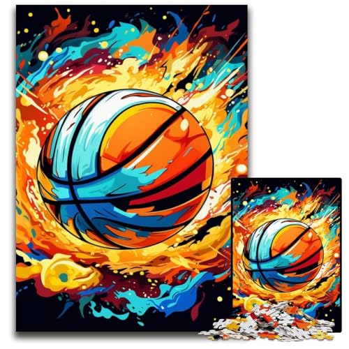 Buntes Basketball-Puzzle für Erwachsene, 1000-teiliges Holzpuzzle, anspruchsvolles Denkspiel für Teenager, unterhaltsames interaktives Spiel für die ganze Familie, 50x75cm/19,68x29,52 Zoll von RZFWJL