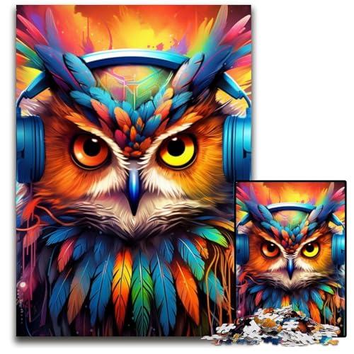 Buntes Eulen-Puzzle mit 1000 Teilen, interaktives Familienspiel, Familienaktivitätsspiel, 26x38cm/10,23x14,96 Zoll von RZFWJL