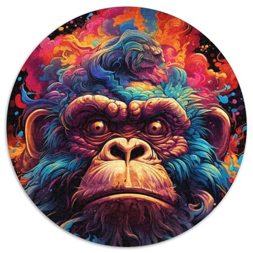 Buntes Gemälde AFFE 1000 Teile Puzzle Runde Puzzles 1000 Teile für Erwachsene Anspruchsvolles Denkspiel - Entspannendes Spielzeug für Teenager 67,5 x 67,5 cm von RZFWJL