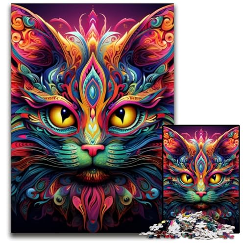 Buntes Kunst-Katzen-Puzzle für Erwachsene, 1000 Teile, Unmögliches Puzzle für Erwachsene, Denksportaufgabe, Spiel für Erwachsene, interaktive Familienaktivität, 26x38cm/10,23x14,96 Zoll von RZFWJL