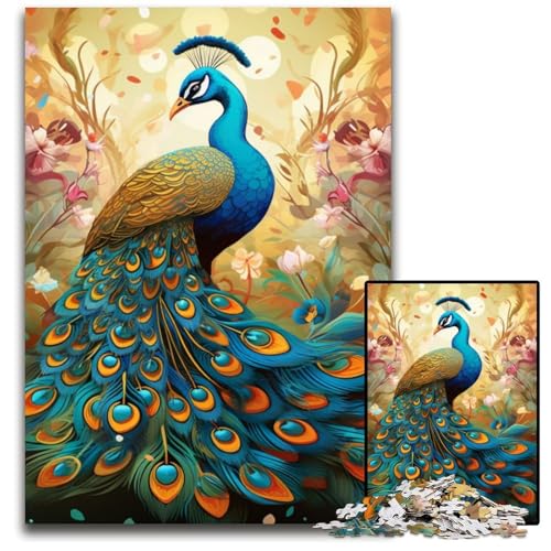 Buntes Kunst-Pfau-Puzzle für Erwachsene, 1000 Teile, Holzpuzzle, Spaß bei Aktivitäten zu Hause, Geburtstagsgeschenk, Reisegeschenke, 50x75cm/19,68x29,52 Zoll von RZFWJL
