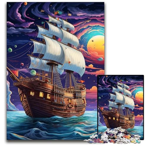 Buntes Kunst-Piratenschiff-Puzzle für Erwachsene, 1000 Teile, Unmögliches Puzzle für Erwachsene, Denksportaufgabe, Spiel für Erwachsene, interaktive Familienaktivität, 26x38cm/10,23x14,96 Zoll von RZFWJL