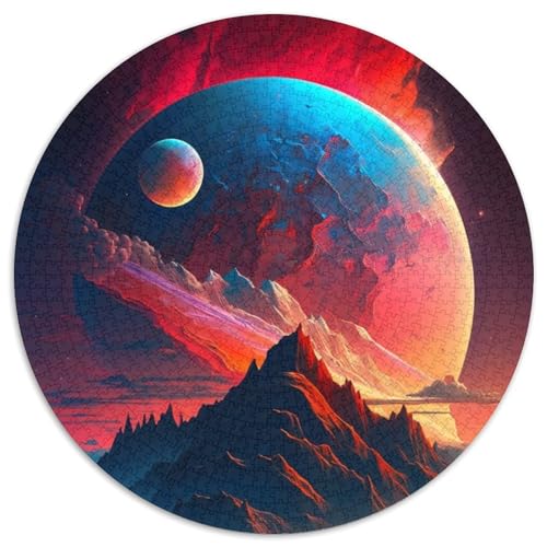 Buntes Planeten-Berge-Puzzle mit 1000 Teilen, runde Puzzles mit 1000 Teilen für Erwachsene, anspruchsvolles Denkspiel – entspannendes Spielzeug für Teenager, 67,5 x 67,5 cm von RZFWJL