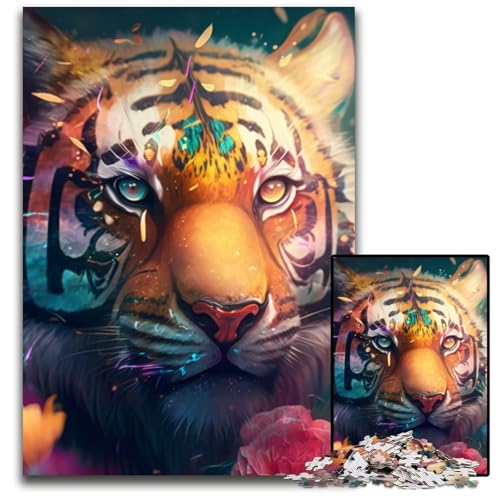 Buntes Tiger-Puzzle mit 1000 Teilen für Erwachsene, Puzzle für Erwachsene, Lernspielzeug für Jugendliche, Heimbüro-Dekor, 26x38cm/10,23x14,96 Zoll von RZFWJL