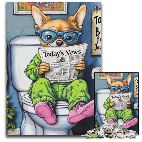 Chihuahua Go Toilet Puzzle für Erwachsene, 1000-teiliges Puzzle für Erwachsene, perfektes DIY-Kunstdekor oder Geburtstagsgeschenk, 50x75cm/19,68x29,52 Zoll von RZFWJL