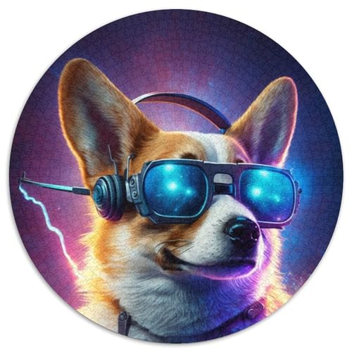 Corgi-Hund-Puzzle mit 1000 Teilen, runde Puzzles mit 1000 Teilen für Erwachsene, anspruchsvolles Denkspiel – entspannendes Spielzeug für Teenager, 67,5 x 67,5 cm von RZFWJL