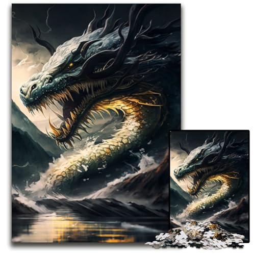 Drachen-Puzzle im japanischen Stil für Erwachsene, 1000-teiliges schwieriges Puzzle für Erwachsene, Denkspiel für Teenager und Familieninteraktion, 50x75cm/19,68x29,52 Zoll von RZFWJL