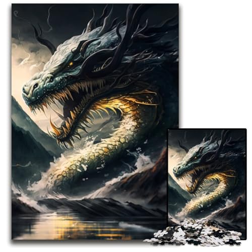 Drachenpuzzle im japanischen Stil, 1000 Teile, Unmögliches Puzzle für Erwachsene, DIY-Geschenk zur Heimdekoration, Denkspiel, 26x38cm/10,23x14,96 Zoll von RZFWJL