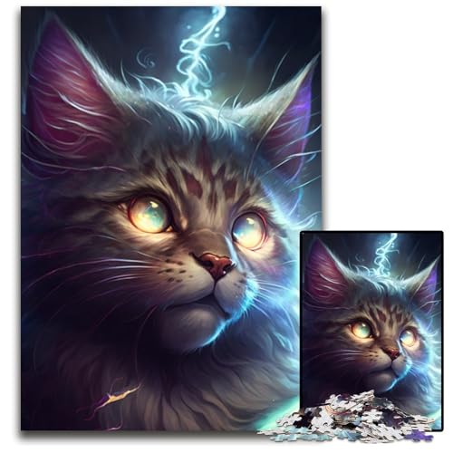 Fantasy-Katzen-Puzzle 1000 Teile, Unmögliches Puzzle für Erwachsene, DIY-Heimdekor-Geschenk, Denkspiel, 26x38cm/10,23x14,96 Zoll von RZFWJL