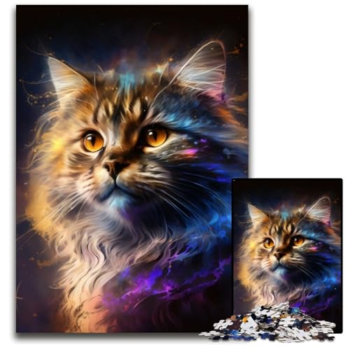 Fantasy-Katzen-Puzzle für Erwachsene, 1000 Teile, Papppuzzle, anspruchsvolles Denkspiel für Teenager, interaktives Familienspiel, 26x38cm/10,23x14,96 Zoll von RZFWJL