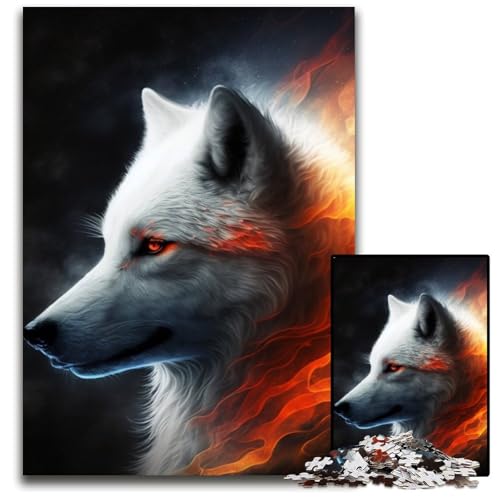 Fantasy Wolf 1000-teiliges Puzzle für Erwachsene, Holzpuzzle, Heimdekoration, Denksportspiel für Teenager und Familieninteraktion, 50x75cm/19,68x29,52 Zoll von RZFWJL