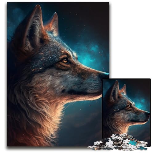 Fantasy Wolf Puzzle 1000 Teile Unmögliches Puzzle für Erwachsene DIY Heimdekoration Geschenk, Denkspiel 50x75cm/19,68x29,52 Zoll von RZFWJL