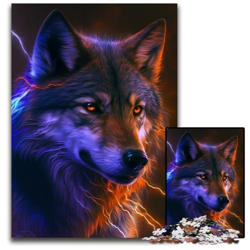 Fantasy Wolf Puzzle für Erwachsene, 1000 Teile, Holzpuzzle, Spaß für Zuhause, Geburtstagsgeschenk, Reisegeschenk, 50x75cm/19,68x29,52 Zoll von RZFWJL