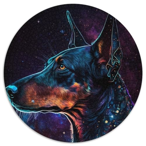 Farbiges Dobermann-Puzzle mit 1000 Teilen, runde Puzzles mit 1000 Teilen für Erwachsene, anspruchsvolles Denkspiel – entspannendes Spielzeug für Teenager, 67,5 x 67,5 cm von RZFWJL