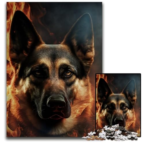 Feuer-Deutscher Schäferhund-Puzzle für Erwachsene, 1000-teiliges Holzpuzzle, anspruchsvolles Denkspiel für Teenager, unterhaltsames interaktives Spiel für die ganze Familie, 50x75cm/19,68x29,52 Zoll Feuer-Deutscher Schäferhund-Puzzle für Erwachsene, 1000-teiliges Holzpuzzle, anspruchsvolles Denkspiel für Teenager, unterhaltsames interaktives Spiel für die ganze Familie, 50x75cm/19,68x29,52 Zoll von RZFWJL
