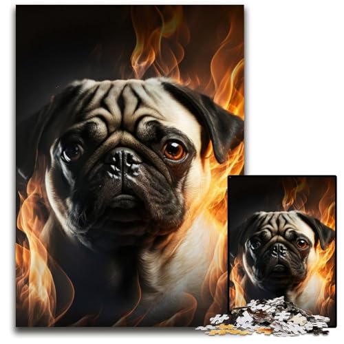 Feuermops, 1000-teiliges Puzzle für Erwachsene, Holzpuzzle, Heimdekoration, Denksportspiel für Teenager und Familieninteraktion, 50x75cm/19,68x29,52 Zoll von RZFWJL