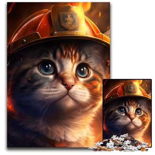 Feuerwehrmann-Katzen-Puzzle 1000 Teile für Erwachsene, Puzzle für Erwachsene, Lernspielzeug für Teenager, Heimbüro-Dekor, 26x38cm/10,23x14,96 Zoll von RZFWJL