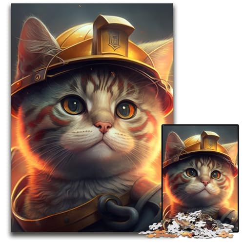 Feuerwehrmann-Katzen-Puzzle für 1000 Teile, Denksportaufgabe, Geschenk, pädagogische Aktivität für Teenager, 26x38cm/10,23x14,96 Zoll von RZFWJL