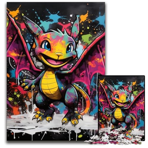 Fliegender Drache, Graffiti-Malerei, Puzzle für Erwachsene, 1000 Teile, Holzpuzzle, Spaß für Zuhause, Aktivitäten, Geburtstagsgeschenk, Reisegeschenke, 50x75cm/19,68x29,52 Zoll Fliegender Drache, Graffiti-Malerei, Puzzle für Erwachsene, 1000 Teile, Holzpuzzle, Spaß für Zuhause, Aktivitäten, Geburtstagsgeschenk, Reisegeschenke, 50x75cm/19,68x29,52 Zoll von RZFWJL