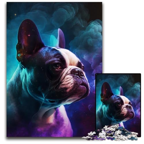 Französische Bulldogge Nebula Puzzle 1000 Teile für Erwachsene Puzzles für Erwachsene Lernspielzeug für Teenager, Home-Office-Dekor 26x38cm/10,23x14,96 Zoll von RZFWJL