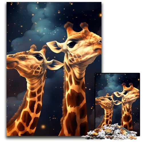 Galaxy Giraffe Puzzle für Erwachsene, 1000 Teile, Holzpuzzle, anspruchsvolles Denkspiel für Teenager, interaktives Familienspiel, 50x75cm/19,68x29,52 Zoll von RZFWJL