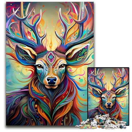 Hirsch-Psychedelische Kunst-Puzzle 1000 Teile, Unmögliches Puzzle für Erwachsene, DIY-Heimdekor-Geschenk, Denkspiel, 50x75cm/19,68x29,52 Zoll von RZFWJL