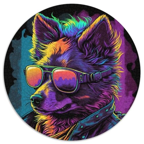 Hunde-Puzzle, 1000 Teile, rund, 1000 Teile, Lernspielzeug für Jugendliche, Heim- und Bürodekoration, 67,5 x 67,5 cm von RZFWJL