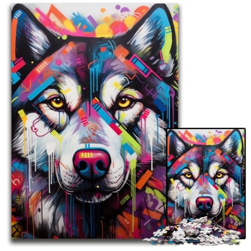 Hyänen-Graffiti-Puzzle für Erwachsene, 1000 Teile, Unmögliches Puzzle für Erwachsene, Denksportaufgabe, Spiel für Erwachsene, interaktive Familienaktivität, 26x38cm/10,23x14,96 Zoll von RZFWJL