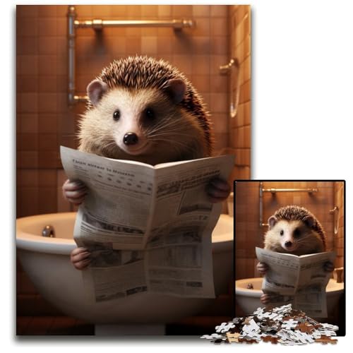 Igel liest Zeitung, Puzzle 1000 Teile für Erwachsene, Puzzle für Erwachsene, ideales DIY-Dekor und Denksportgeschenk, 26x38cm/10,23x14,96 Zoll von RZFWJL