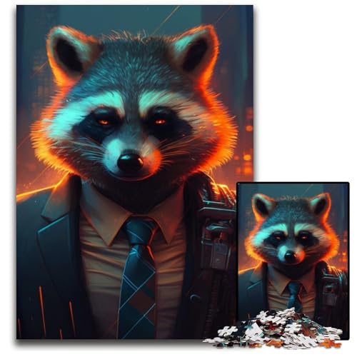 JigsawPuzzle 1000 Teile für Erwachsene Boss Waschbär Holzpuzzle Herausforderndes DIY-Denkspiel, perfektes Familienspiel oder dekoratives Geschenk 50x75cm/19,68x29,52 Zoll von RZFWJL