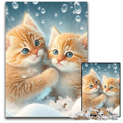 Kätzchen im Schnee Puzzle 1000 Teile für Erwachsene Puzzle für Erwachsene Lernspielzeug für Teenager, Home-Office-Dekor 26x38cm/10,23x14,96 Zoll von RZFWJL