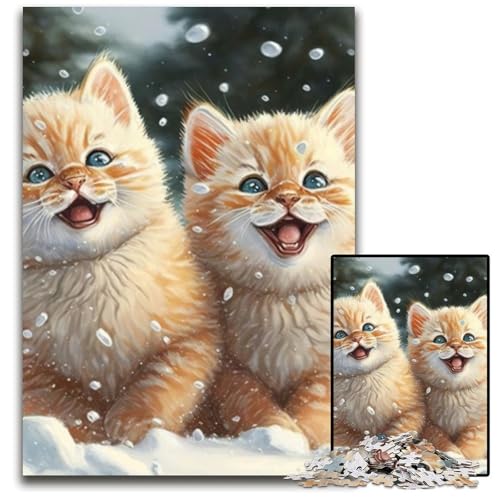 Kätzchen im Schnee Puzzle für Erwachsene, 1000 Teile, Papppuzzle, Spaß für Zuhause, Geburtstagsgeschenk, Reisegeschenk, 26x38cm/10,23x14,96 Zoll von RZFWJL