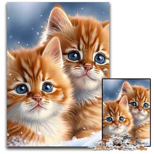 Kätzchen im Schnee Puzzle für Erwachsene 1000 Teile Unmögliches Puzzle für Erwachsene Denksportaufgabe, Spiel für Erwachsene, interaktive Familienaktivität 26x38cm/10,23x14,96 Zoll von RZFWJL