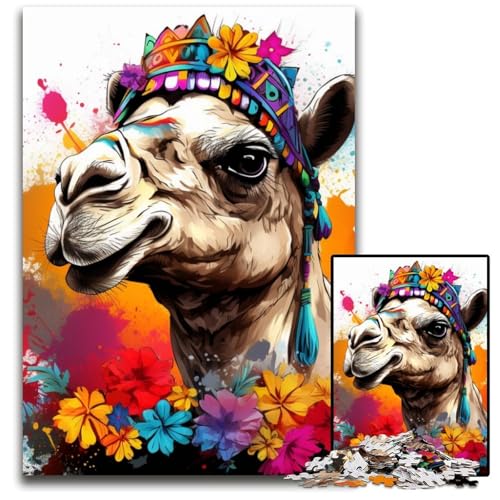 Kamel mit Blumen, Puzzle für Erwachsene, 1000 Teile, Unmögliches Puzzle für Erwachsene, Denksportaufgabe, Spiel für Erwachsene, interaktive Aktivität für die Familie, 26x38cm/10,23x14,96 Zoll von RZFWJL