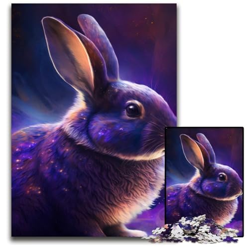 Kaninchen-Kunst-Puzzle, 1000 Teile, für Erwachsene, Holzpuzzle, Teenager, Paare und Freunde zum Geburtstag, Weihnachten, 50x75cm/19,68x29,52 Zoll von RZFWJL