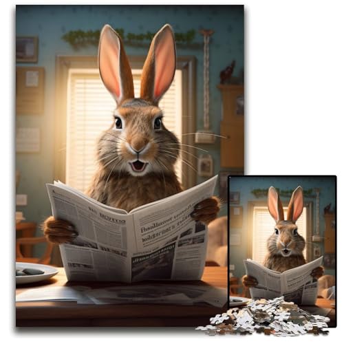 Kaninchen liest Zeitung Puzzle für Erwachsene 1000 Teile Papppuzzles Herausforderndes Denkspiel für Teenager, Familienspaß Interaktives Spiel 26x38cm/10,23x14,96 Zoll von RZFWJL