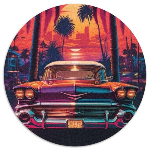 Klassische Autos 1000-teiliges Puzzle, runde Puzzles 1000 Teile für Erwachsene, anspruchsvolles Denkspiel – entspannendes Spielzeug für Teenager, 67,5 x 67,5 cm von RZFWJL