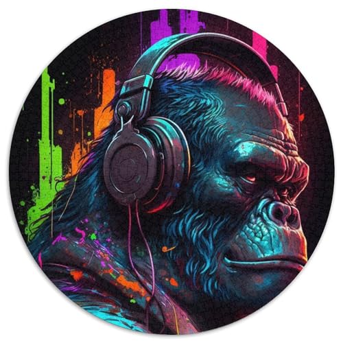 Kopfhörer-Gorilla-Puzzle 1000 Teile, 1000 Teile, rundes Puzzle, Geschenke für Heimdekoration, Gehirntraining, 67,5 x 67,5 cm Kopfhörer-Gorilla-Puzzle 1000 Teile, 1000 Teile, rundes Puzzle, Geschenke für Heimdekoration, Gehirntraining, 67,5 x 67,5 cm von RZFWJL