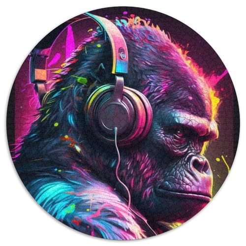 Kopfhörer-Gorilla-Puzzle für Erwachsene, 1000 Teile, rundes Puzzle, Denksportspiel, interaktives Familienspiel, geeignet für Kinder ab 14 Jahren, 67,5 x 67,5 cm Kopfhörer-Gorilla-Puzzle für Erwachsene, 1000 Teile, rundes Puzzle, Denksportspiel, interaktives Familienspiel, geeignet für Kinder ab 14 Jahren, 67,5 x 67,5 cm von RZFWJL