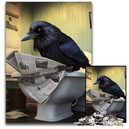 Krähe liest Zeitung Puzzle für Erwachsene 1000 Teile Unmögliches Puzzle für Erwachsene Denksportaufgabe, Spiel für Erwachsene, interaktive Familienaktivität 26x38cm/10,23x14,96 Zoll von RZFWJL
