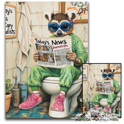 Lemur Go Toilet Puzzle für Erwachsene, 1000 Teile, Holzpuzzle, Spaß für Zuhause, Aktivitäten, Geburtstagsgeschenk, Reisegeschenke, 50x75cm/19,68x29,52 Zoll von RZFWJL