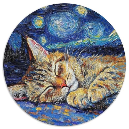 Maine Coon Nachthimmel 1000-teiliges Puzzle, runde Puzzles 1000 Teile für Erwachsene, anspruchsvolles Denkspiel – entspannendes Spielzeug für Teenager, 67,5 x 67,5 cm von RZFWJL