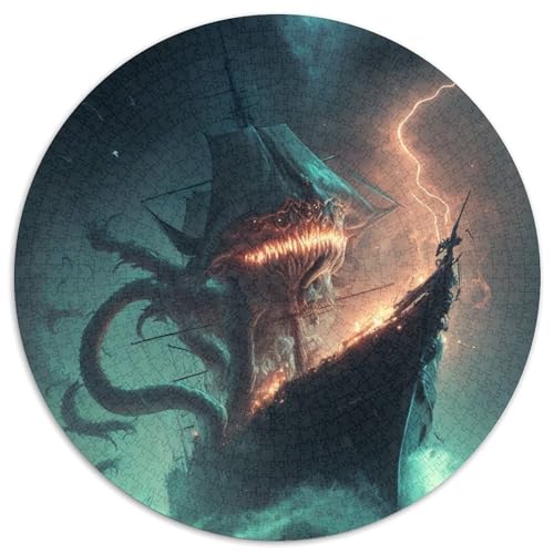Monster Invasion 1000-teiliges Puzzle, 1000-teiliges rundes Puzzle für Erwachsene, Lernspielzeug für Teenager, Heimbüro-Dekor, 67,5 x 67,5 cm von RZFWJL