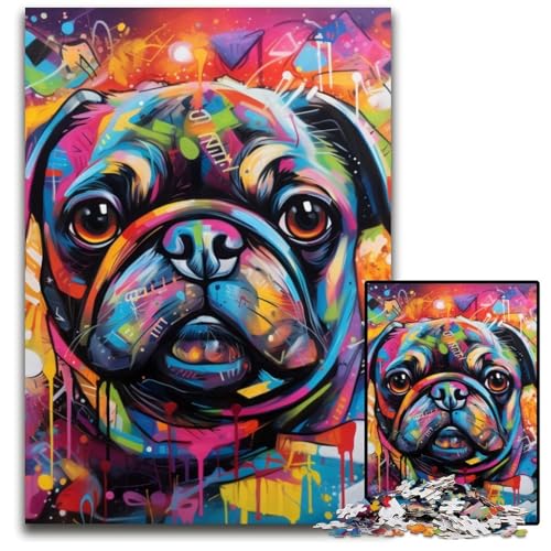 Mops-Graffiti-Puzzle, 1000 Teile, interaktives Familienspiel, Familienaktivitätsspiel, 26x38cm/10,23x14,96 Zoll von RZFWJL