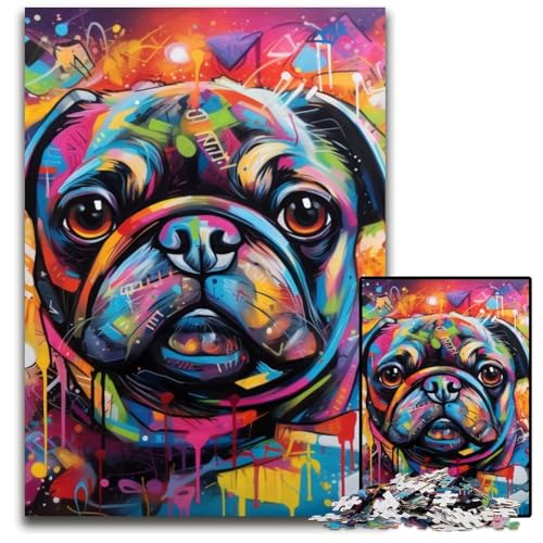 Mops-Graffiti-Puzzles für Erwachsene, 1000-teiliges Puzzle für Erwachsene, anspruchsvolles Denkspiel für Teenager, unterhaltsames interaktives Spiel für die ganze Familie, 50x75cm/19,68x29,52 Zoll Mops-Graffiti-Puzzles für Erwachsene, 1000-teiliges Puzzle für Erwachsene, anspruchsvolles Denkspiel für Teenager, unterhaltsames interaktives Spiel für die ganze Familie, 50x75cm/19,68x29,52 Zoll von RZFWJL