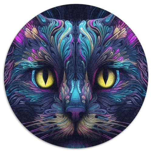 Mysteriöse Katze, 1000-teiliges Puzzle, rund, 1000 Teile, für Erwachsene, interaktives Familienspiel, Denksportaufgabe, Lernspielzeug, 67,5 x 67,5 cm von RZFWJL