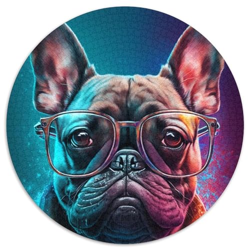 Neon Bulldog 1000-teiliges Puzzle, rund, 1000 Teile, für Erwachsene, interaktives Familienspiel, Denksportaufgabe, Lernspielzeug, 67,5 x 67,5 cm von RZFWJL